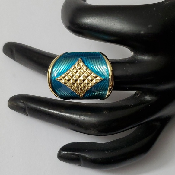 Sterling Silver 925 Gold Art Deco Ring - Picture 3 of 9